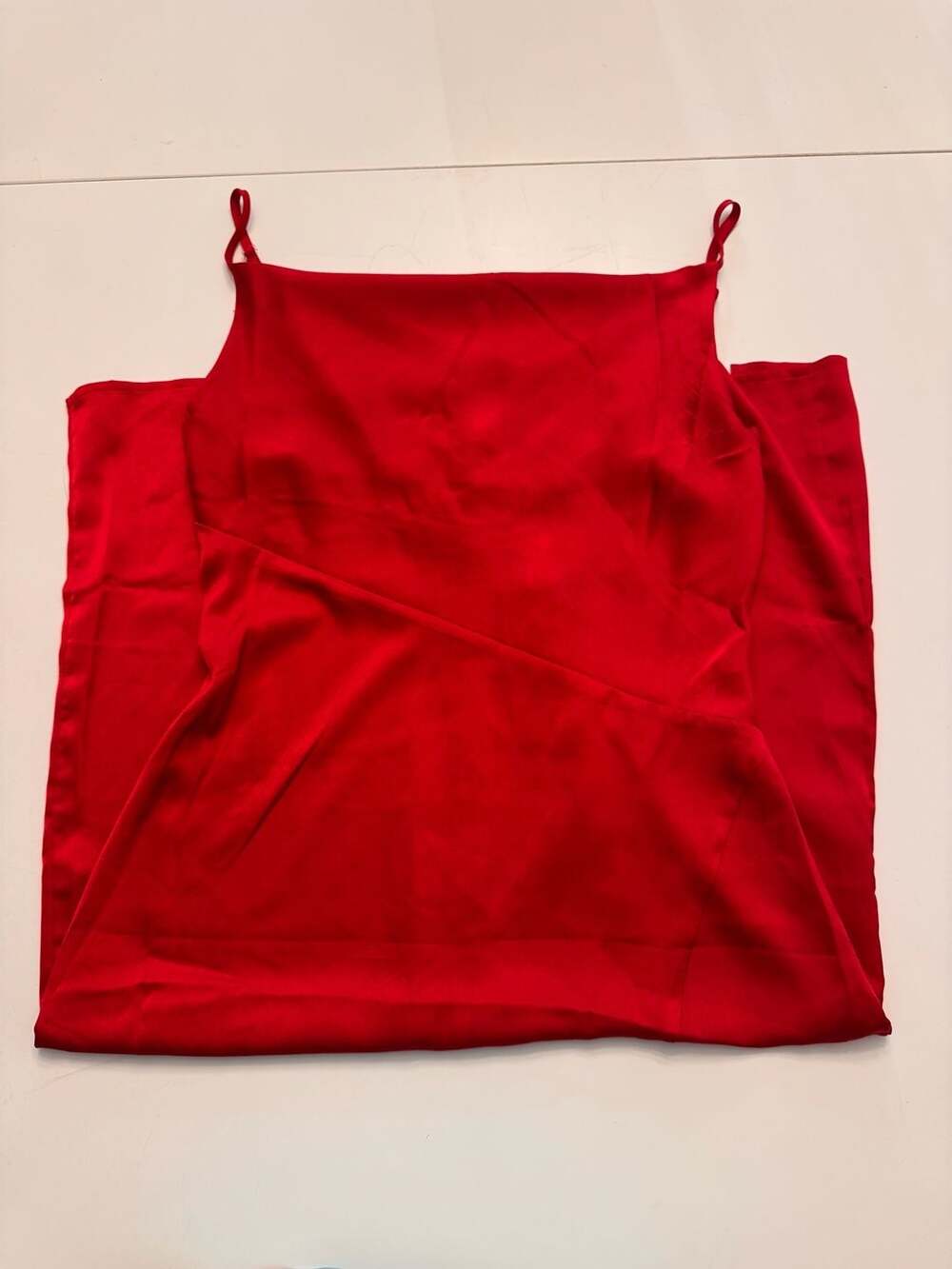D&M Red Satin Sleeveless Cami Top with High Side Slit